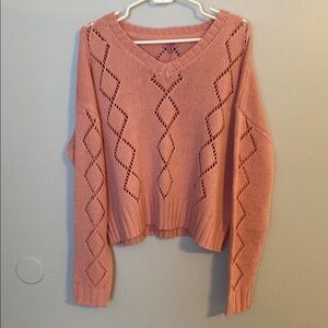 Miami for Francesca’s Pink V-Neck Sweater with Cozy Knit Crop Style Size XL